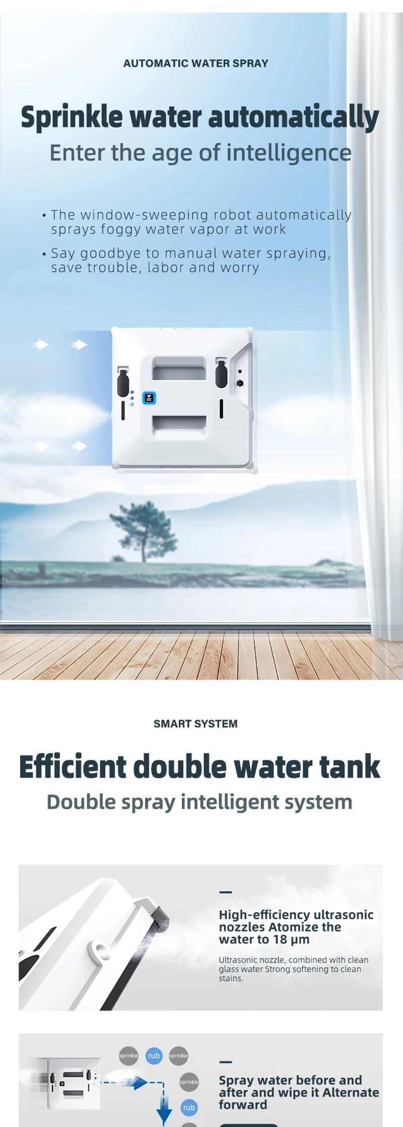 Description Picture 2 of itemRobotic Window Cleaner Dual Water Spray,High Vacuum Suction Electric Window Washing Machine Smart Home Wall Glass Cleaning Robot