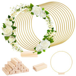 Gold Metal Floral Ring Hoop with wooden base for Wedding Party Table Centerpiece Decoration Artificial Flower Garland DIY Wreath