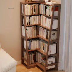 Nordic Solid Wood Corner Bookcase Housheold Bookshelf Multi-functional Retractable Book Shelf Storage Cabinets for Living Room
