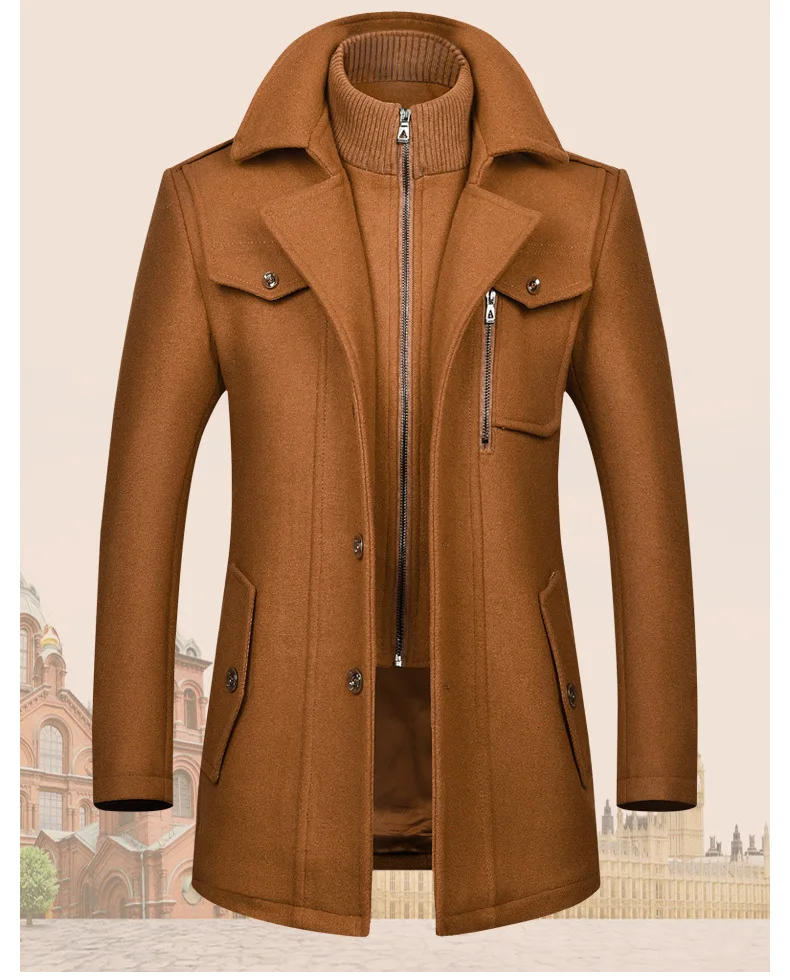 Description Picture 3 of itemHigh Quality 46%Wool Coat For Men Winter Solid Color Zipper Double Collar Thick Warm Woolen Coat European Design Men's Clothing