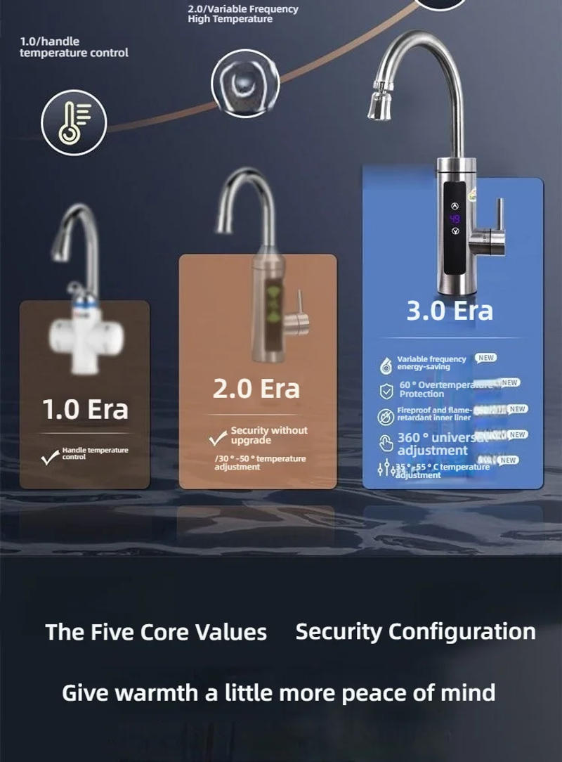 Description Picture 5 of item3300W 220V Electric Kitchen Water Heater Tap 304 Stainless Steel Instant Hot Digital Display Heater Cold Heating Rotary Faucet