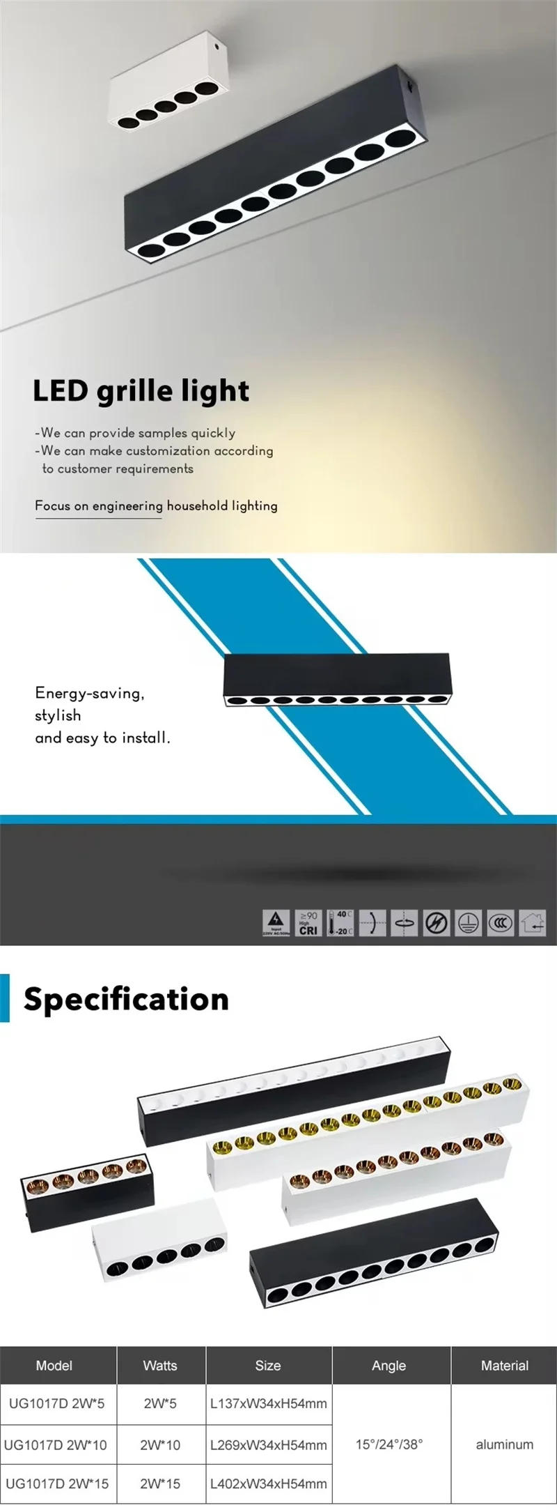 Description Picture 2 of itemSurface-mounted LED COB Line Downlight Dimmable 110V 220V 10W 20W 30W Spotlight 24° White Black For Store Living room Lighting