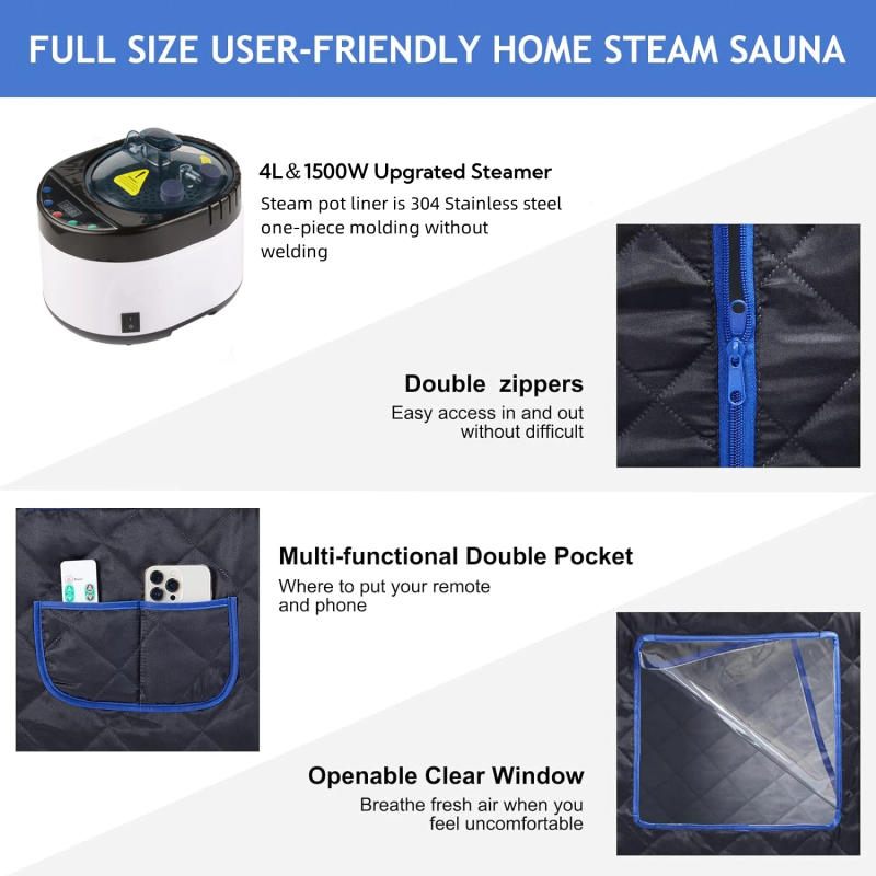 Description Picture 2 of itemPortable Steam Sauna Home Spa Foldable Saunas with 4L & 1500W Large Steam Generator 16 Levels Remote Control for Relaxation
