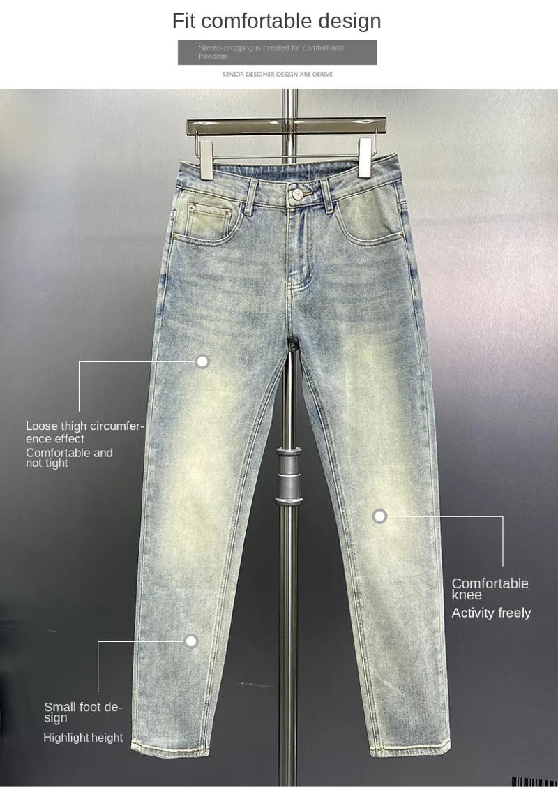 Description Picture 6 of itemSummer Thin Jeans for Men 2024 New Nostalgic Fashion Trend Simple High end Washed Elastic Slim Fit Pants