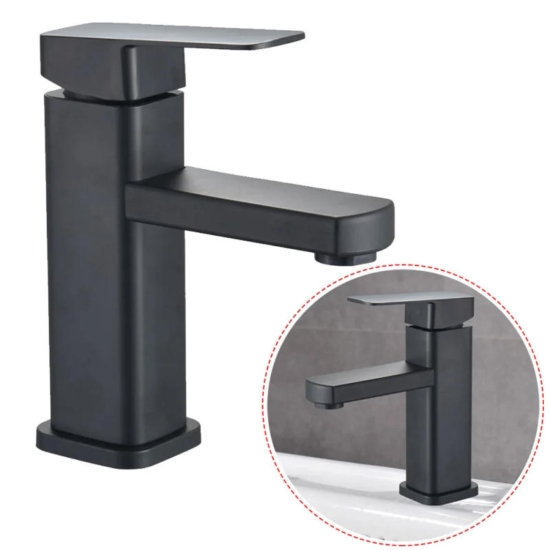 Description Picture 5 of item1pc Basin Faucet Anti-fingerprint Black Stainless Steel Single Cold Sink Faucet Bathroom Counter For Kitchen Bathroom Home Hotel