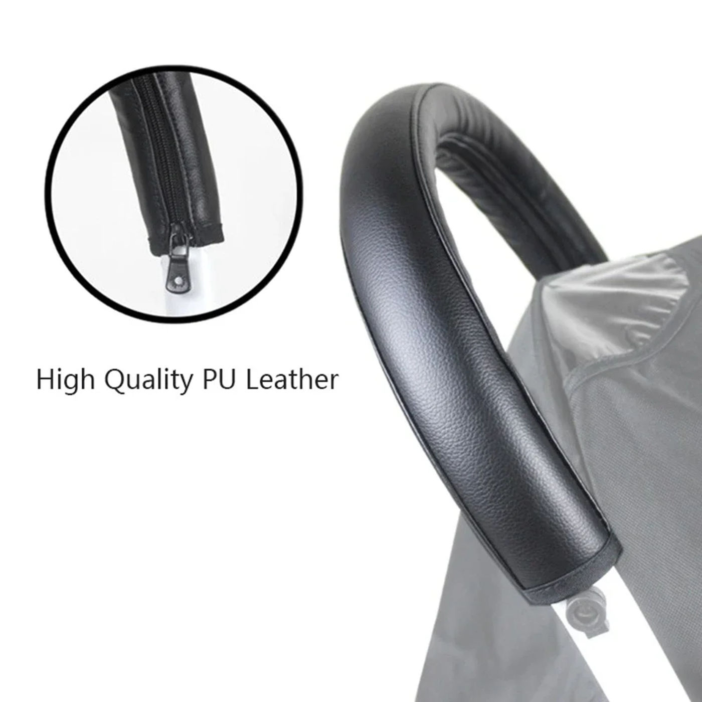 Description Picture 2 of item1pcs/2pcs Pram Armrest Handle Covers PU Leather Zipper Universal Protective Case Baby Stroller Accessories Armrests Cover