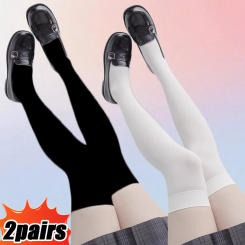 Solid Color Lolita Long Stockings JK Women Girls Cute Black White Tights Over Knee Thigh High Socks Cosplay Sexy Nylon Stockings