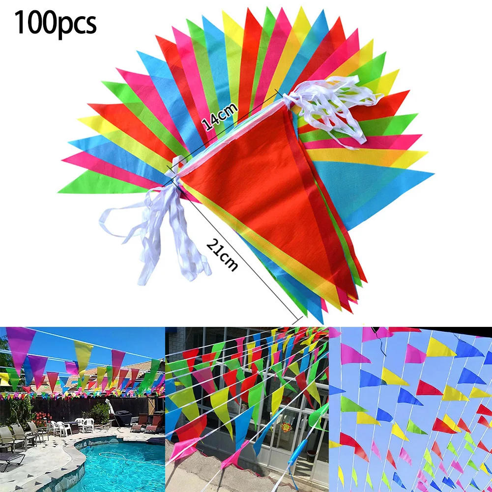 Description Picture 2 of item50m 100 Flags Multicolored Triangle Flags Bunting Banner Pennant Festival Outdoor Decoration Garland Festival Party Decor Flags