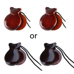 652D 2 Pcs Flamenco Dance Castanets with String Wood Spanish Castanet Hand Percussion Instrument Musical Toy for Kids Adults