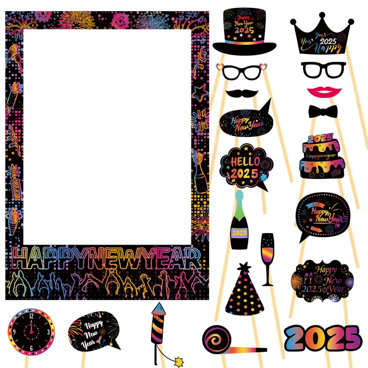 Description Picture 4 of item2025 Happy New Year Paper Glasses Photo Frame Photo Booth Props Family Eve Party Decorations Christmas Party Photobooth Supplies