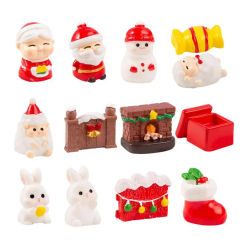 Tiny Christmas Figurines Resin Miniature Santa Claus Garden Decor Flower Pot Statues Mini Snowman Sock Train Box Bell Model