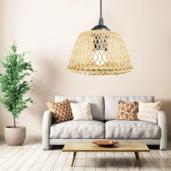 Bamboo Lampshade Retro Decor Hand Woven for Desk White Accessory Indoor Ceiling Craft Light Bulbs Wicker Chandelier