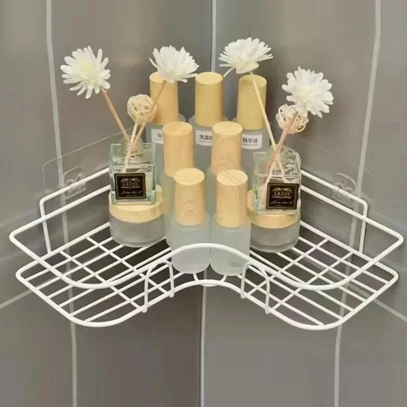 Description Picture 4 of item1PC Bathroom Shelf Makeup Storage Organizer Wall Mounted Corner Storage Shelves Iron Shower Drain Basket Bathroom Organizer