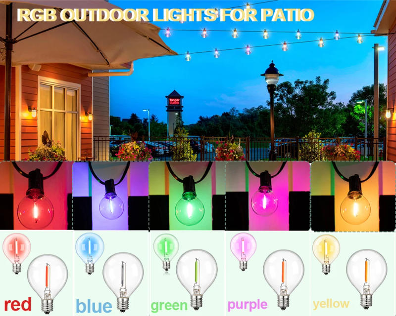 Description Picture 2 of itemPatio String Lights Colorful G40 RGB Festoon Light Chain Outdoor EU US E12 Retro Street Garland For  Garden Backyard Decoration