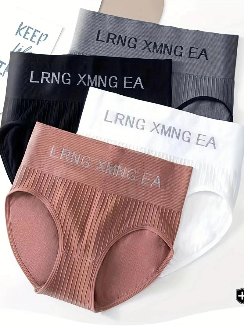 Description Picture 3 of item5pcs Letter Print Briefs Comfy  Breathable High Waist Intimates Panties Women's Lingerie  Underwear