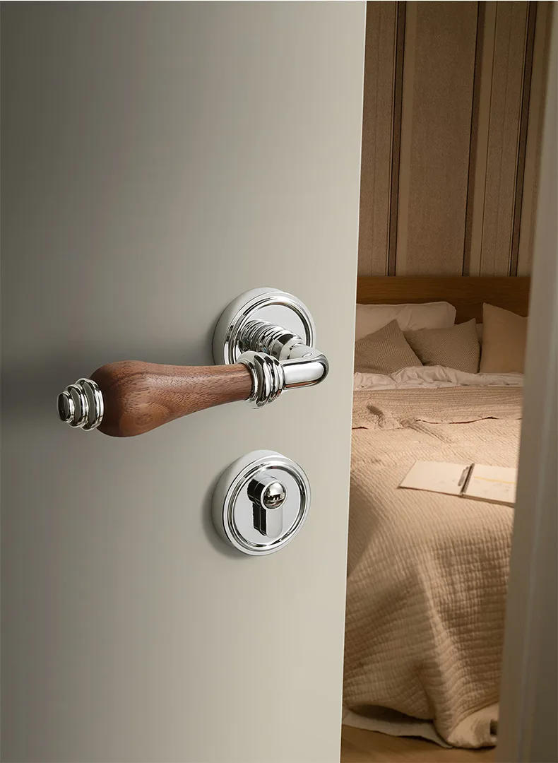 Description Picture 3 of itemChinese Style Bedroom Door Lock Indoor Solid Wood Door Handle Split Mechanical Lock Silent Security Door Lock Household Hardware