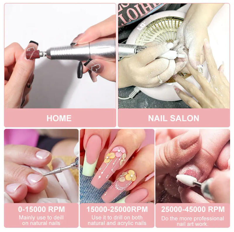Description Picture 5 of item45000RPM Rechargeable Electric Nail Drill Machine With USB Connector Nail Polish Remover Drill Set Manicure Sander Low Noise