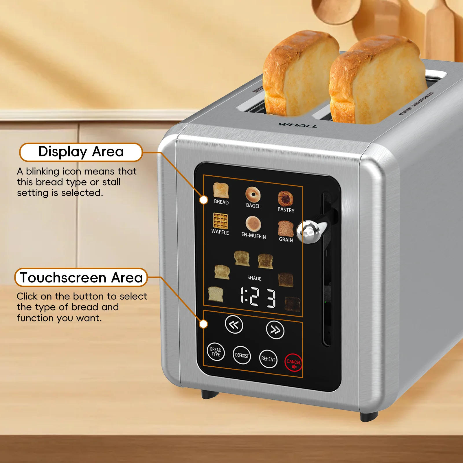Description Picture 3 of item6-In-1 Smart Touch Screen, Breakfast Maker, Multifunction, Sandwich Maker, Toast, Waffles