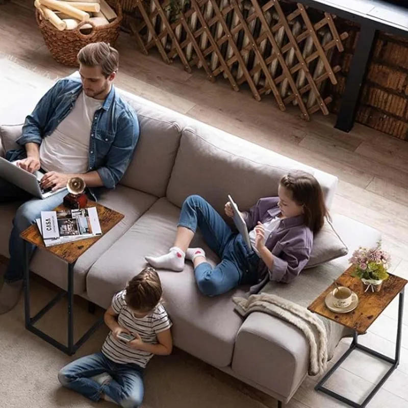 Description Picture 3 of itemC Shaped End Table Set of 2, Tall Side Table for Couch, Sofa Table with Metal Frame for Living Room, Couch Tables