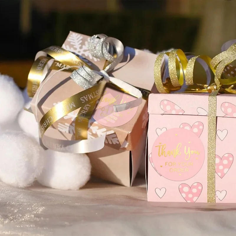 Description Picture 2 of item100/500PCS Gold Foil Thank You For your Order Stickers Pink/Black/White Sealing Labels for Gifts Package 25mm 38mm 50mm