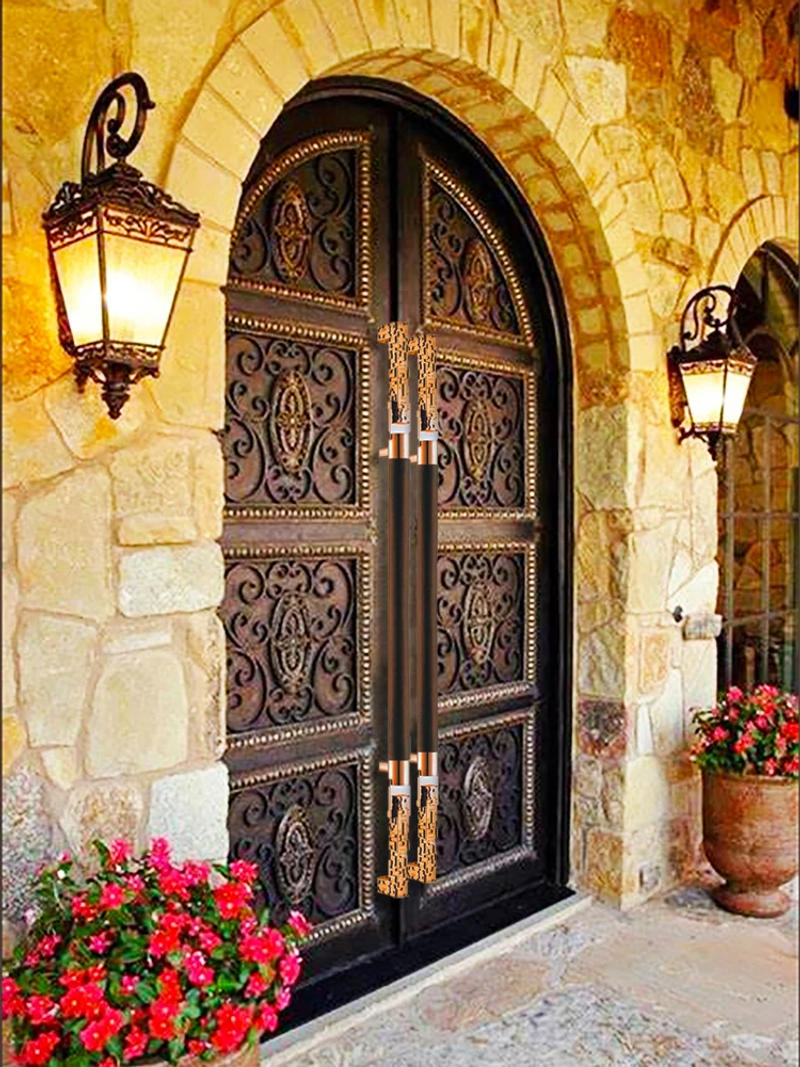 Description Picture 2 of item1500mm Rosegold Entrance Door Handle Black Solid Wood+Stainless Steel Pull Handles Available For Villa Gate Entry Doors PA-959