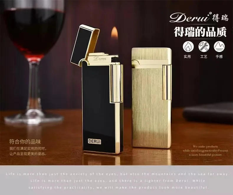 Description Picture 2 of itemNew Light Luxury High-end Ultra-thin Langsheng Metal Inflatable Butane Grinding Wheel Lighter Men's Gift Cigarette Accessories