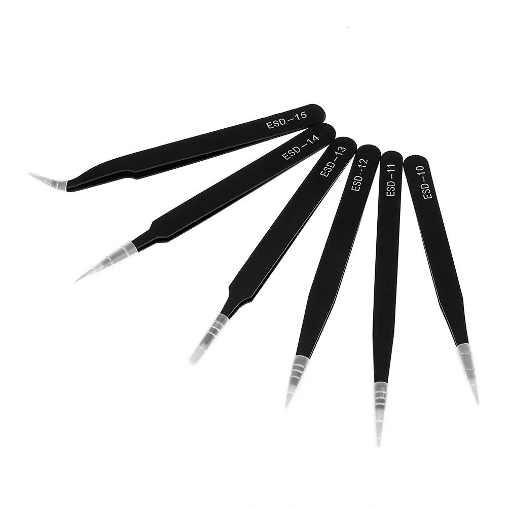 Description Picture 5 of itemESD Anti-Static Stainless Steel Tweezers Precision Maintenance Industrial Repair Curved Tool Home Working Model Making Hand Tool