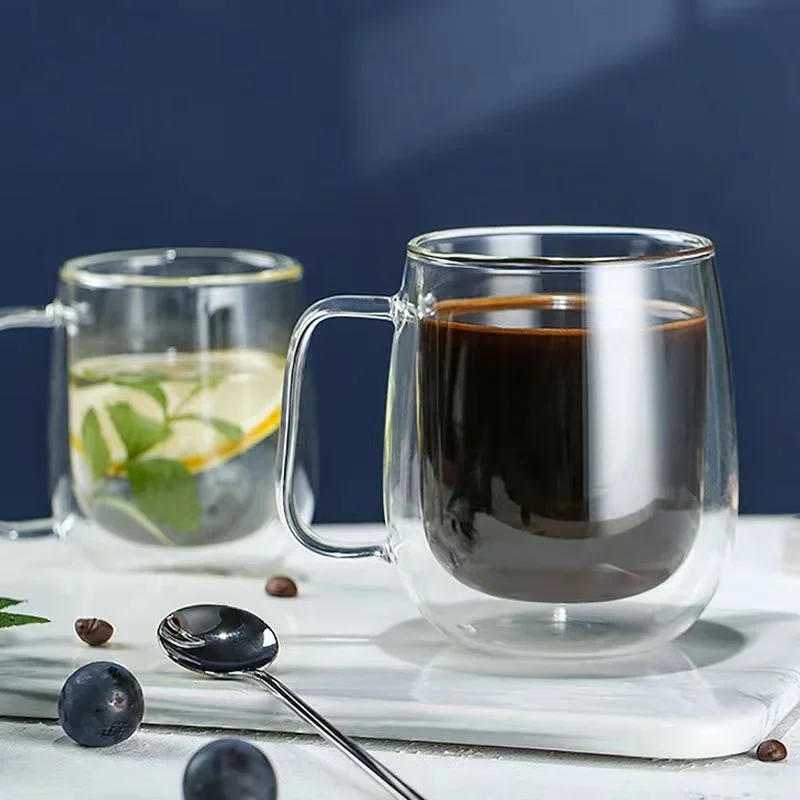 Description Picture 6 of itemDouble-glazed Glass Teacup High Borosilicate Heat Resistant Glass Simple Coffee Cup with Handle Breakfast Milk Clear Water Cup