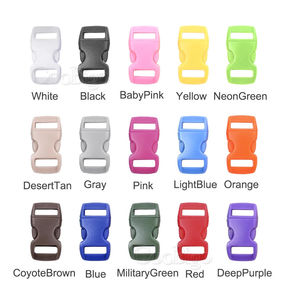 Description Picture 3 of item20pcs 3/8" Plastic Side Release Buckle Paracord Bracelet Clip for Pet Collar Strap Backpack Webbing DIY Craft Accessories 10mm