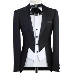 Black Men Suits 3 Piece White Vest Pants Wedding Groom Regular Fit Blazer Tuxedo Formal Business Tailor Made Male Clothing Sets