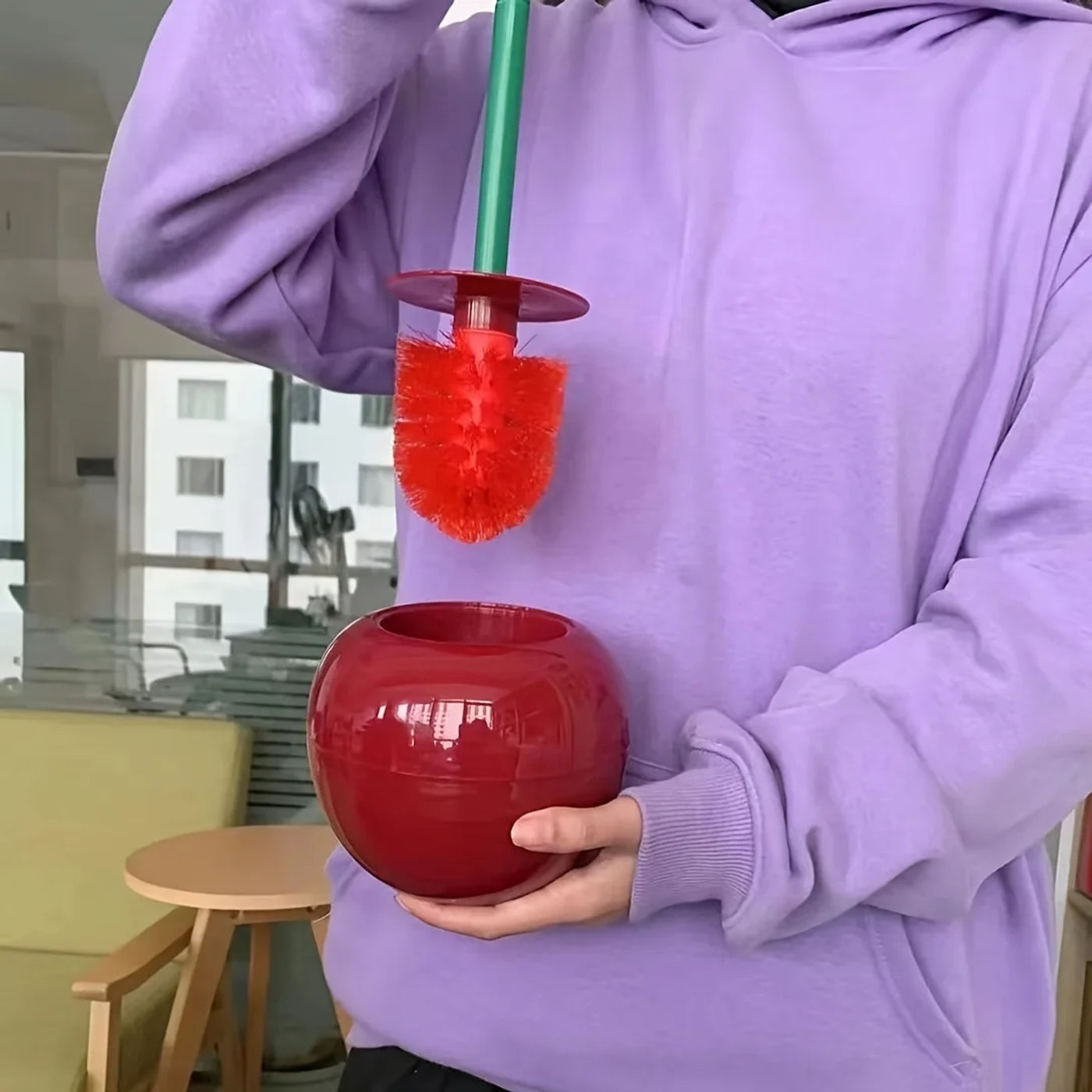 Description Picture 4 of item1pcs Creative Long Handle Toilet Bowl Brush with Holder Home Bathroom Cleaning Tools Shrub Deep Cleaning Rust and Leak Proof