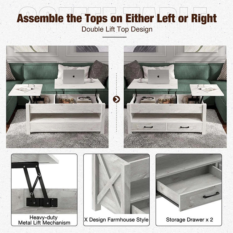 Description Picture 4 of itemNew Contemporary Minimalist Modern Furniture Grey Expandable Lifu Up Top Wood Coffee Tables for Living Room