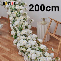 200cm Artificial Flower Strip Arrangement Wedding Table Runner Floral Party Backdrop Deco Prop Arch Flower String Window Display