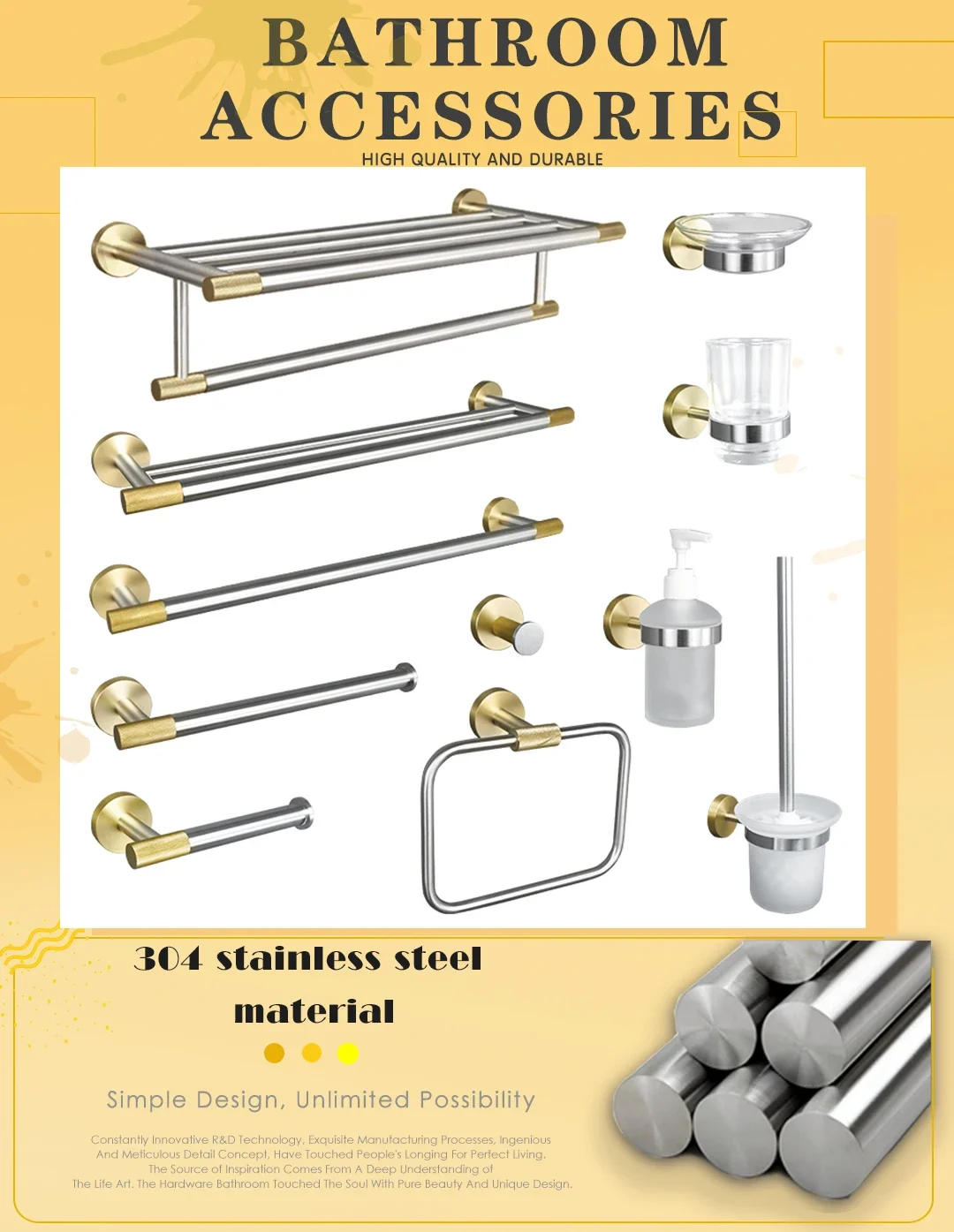 Description Picture 3 of itemBathroom Accessories Sets Robe Hook Towel Rack Ring Towel Bar Toilet Paper Holder Soap Dispenser Toothbrush Cup Toilet Brush