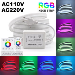 RGB 5050 Neon LED Strip Light AC 110V 220V With Touch Remote Control & Touch Panel Control Waterproof Outdoor Lamp Holiday Decor