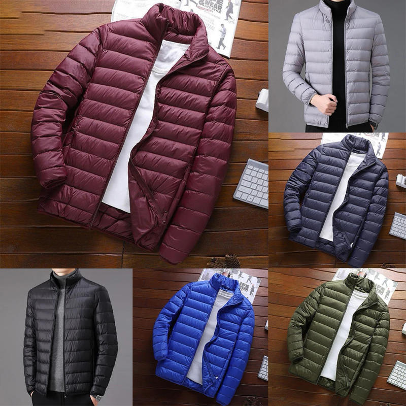 Description Picture 2 of itemMen's Ultra-light Can Pack Down Cotton Coat  Solid Color Long-sleeved Shirt Fashion Light And Warm Easy To Carry Coat.