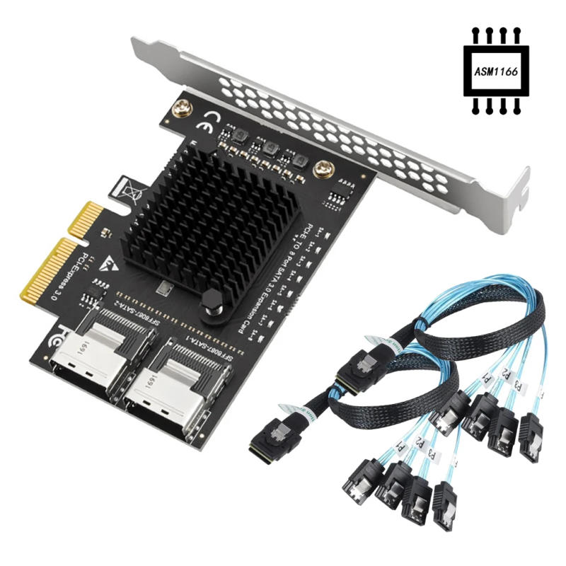 Description Picture 2 of itemSATA Expansion Card PCIE To SFF8087 Mini SAS 8 Port SATA 3.0 to Controller PCIe3.0 to SFF-8087 ASM1166 Chip Adapter