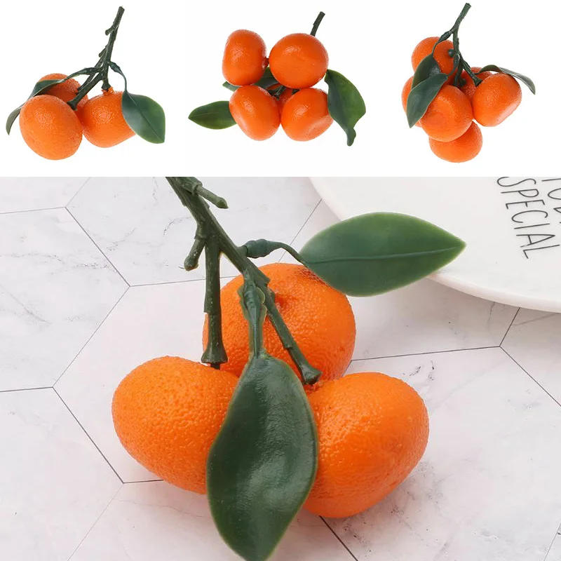 Description Picture 2 of item1 Stem Artificial Fruit Tangerine Decorative Fruit And Vegetables Kitchen Fake Display Food For Home Decor Props