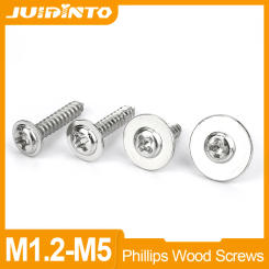 JUIDINTO 30-100pcs Phillips Pan Head Self-Tapping Screw with Washer M1.2-M5 Nickel Plated Cross Wood Screw for Sheet Metal