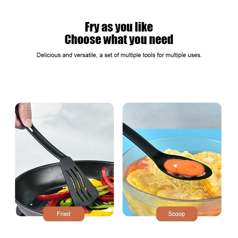 Description Picture 5 of item1/3PCS Nylon Kitchen Utensils Set Kitchen Cooking Tools Slotted Turner Solid Spoon Fork Children Spade Fork Spoon Dinnerware