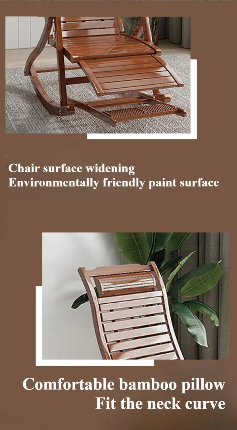 Description Picture 6 of itemRelaxing Recliner Leisure Home Bamboo Rocking Chair Adult Balcony Relax Armrest Folding Bed Living Room Sedie Home Furniture