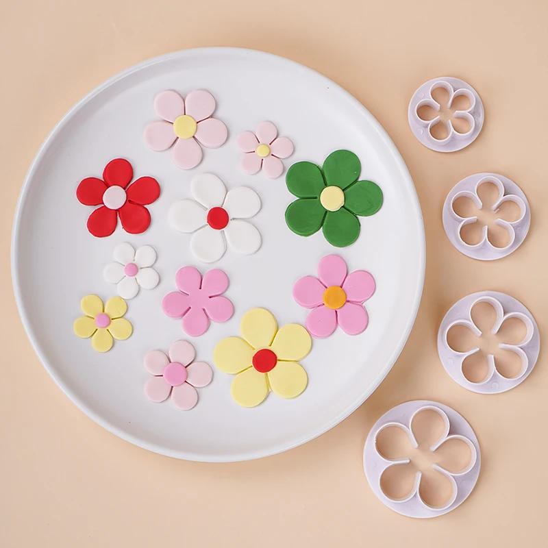 Description Picture 2 of itemFive-petal Flower Polymer Clay Cutter Set Plum Blossom Rose Plastic Mold DIY Fondant Flower Clay Decorative Flowers Pottery Tool