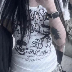 Gothic Streetwear Grunge Vintage Oversize Short Sleeve Punk Aesthetic Women Letter Print T-Shirts Y2k Style Clothes 2000s Tops