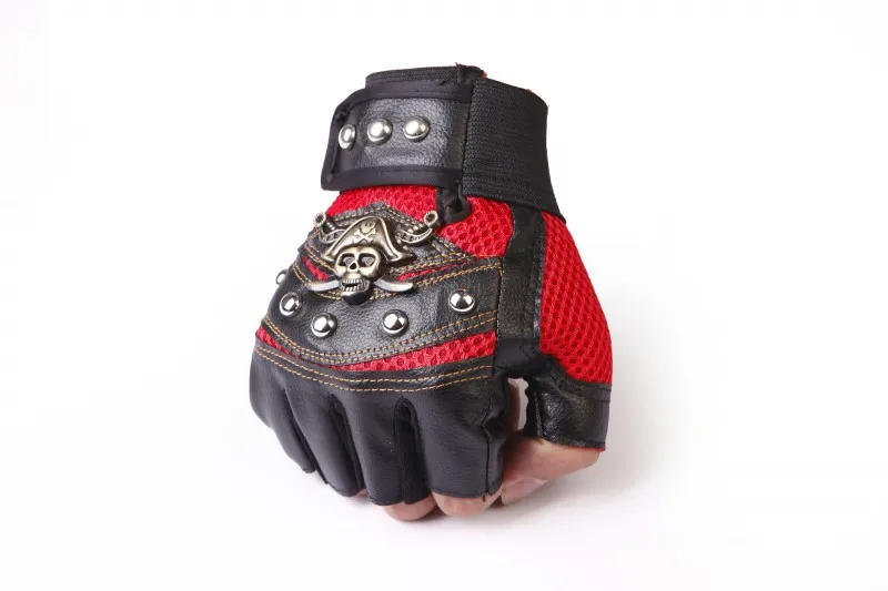 Description Picture 3 of itemPunk Skulls Rivet PU Leather Gloves Men Women Fashion Hip Hop Gym Half Finger Gloves Summer Cycling Motorcycle Accessories