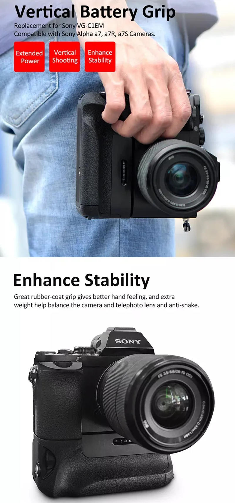 Description Picture 2 of itemA7 Battery Grip VG-C1EM Vertical Grip for Sony A7 Alpha 7 ILCE-7 Vertical Battery Grip