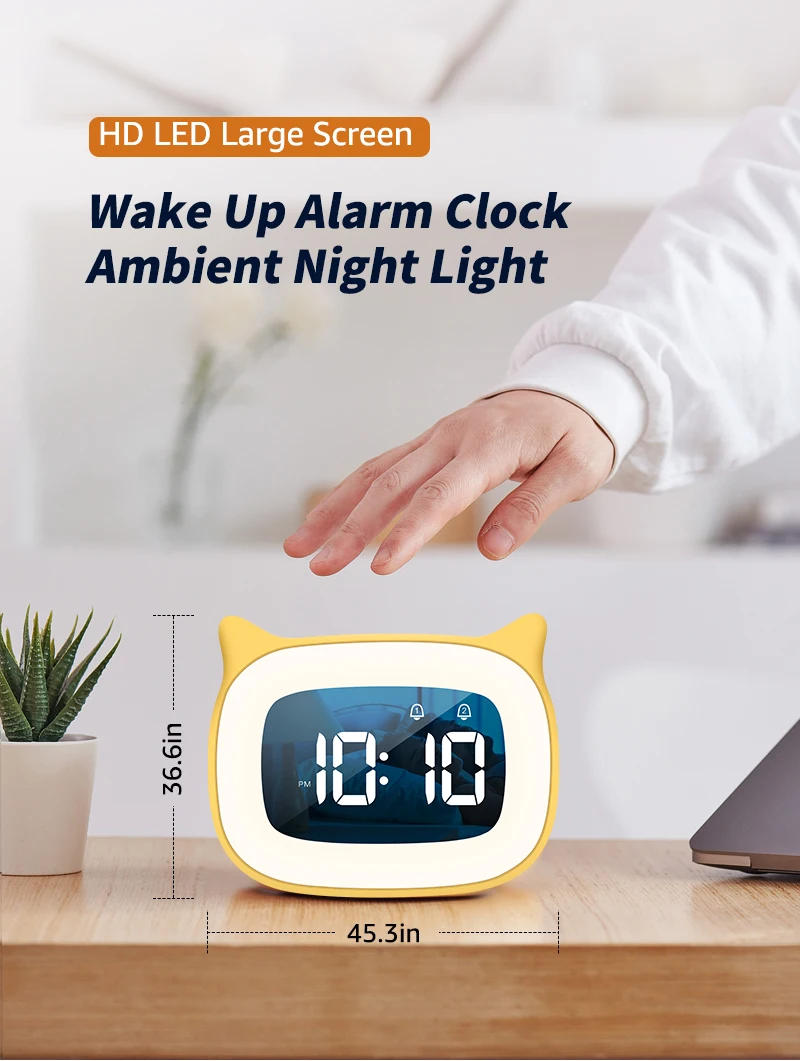 Description Picture 2 of itemDigital LED Music Wake Up Alarm Clock Ambient Night Light Home Desktop Decoration Cute Cat Model 18 Ringtones USB Snooze Clocks