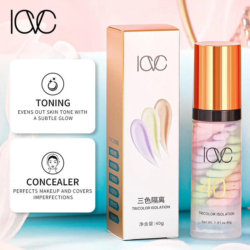 Description Picture 2 of itemTri-color Primer Cream Face Makeup Contour Moisturizing Isolation Waterproof Natural Foundation Base Concealer Brighten SkinTone