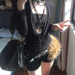 Gothic Hot Girl Skinny Long Sleeve Vest 2-piece Set Tops Women High Street Retro Sexy Hollow Out T-Shirts New Chic Slim Clothing
