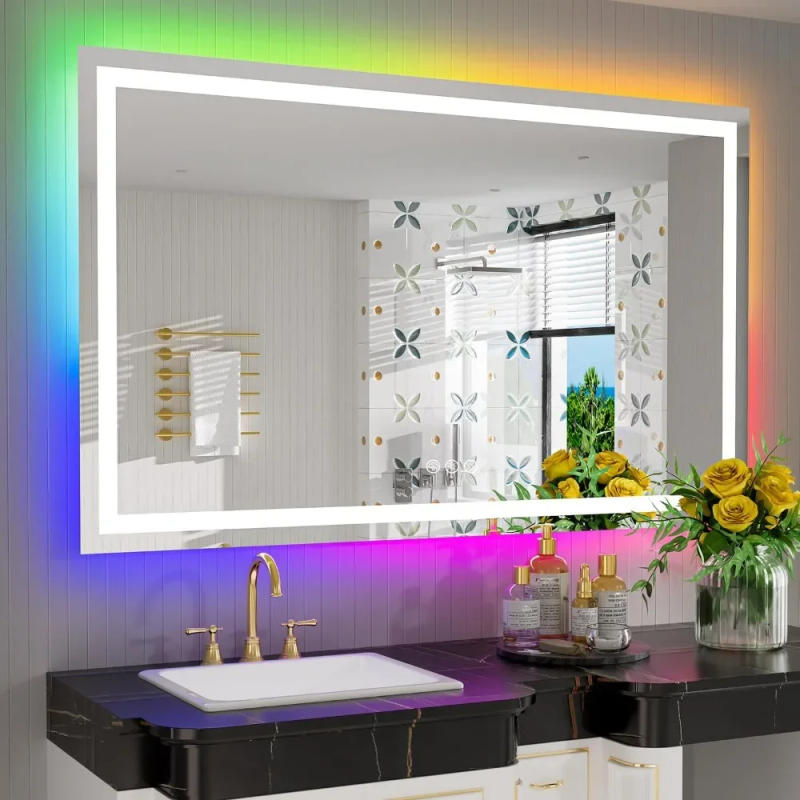 Description Picture 2 of item55x36 Inch Bathroom Mirror Front Light Backlit Lighted for Wall Mounted Dimmable Anti Fog Shatter-Proof Waterproof