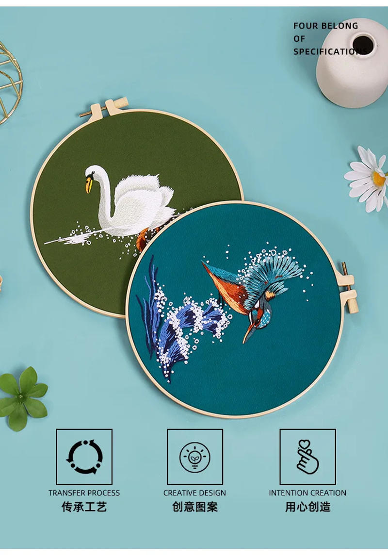 Description Picture 3 of itemDIY Embroidery Kit Whale Swan Aniaml Cross Stitch for Beginner Pattern Printed Sewing Art Craft Painting Home Decor Painting